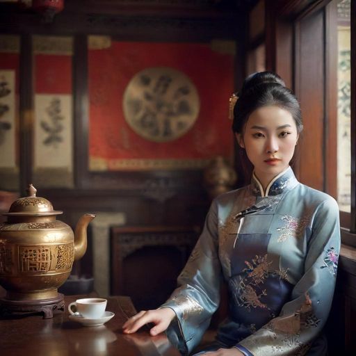店内复古茶具与装潢的细节展示