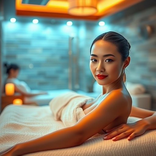 柔和灯光下舒适的按摩床，营造放松氛围