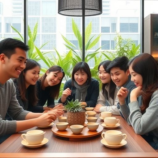 年轻人喝茶