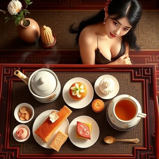 精致茶点与茶杯的摆盘