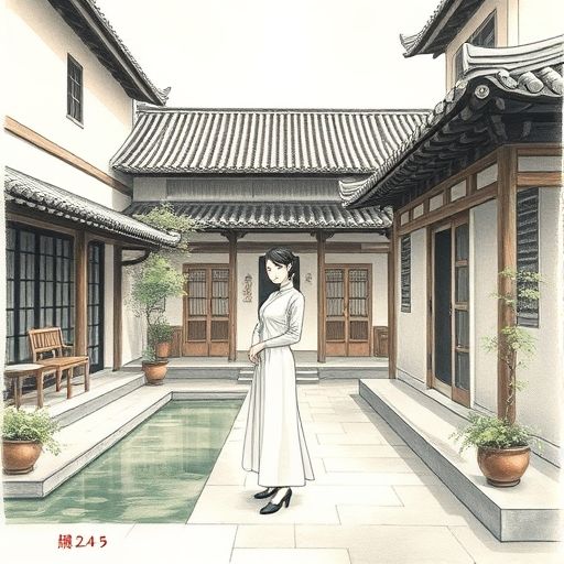 庭院中顾客品茶的宁静画面