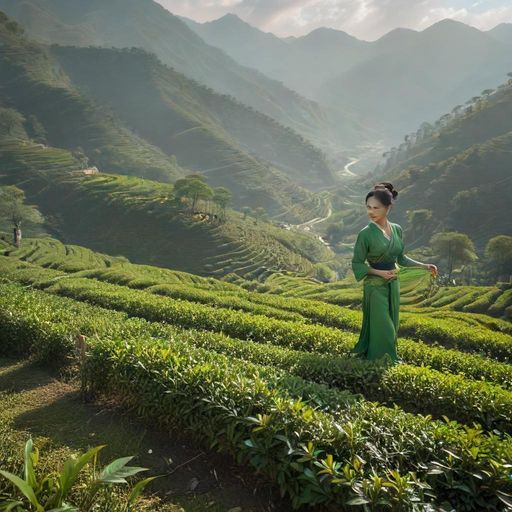 茶园中工人采摘茶叶的画面
