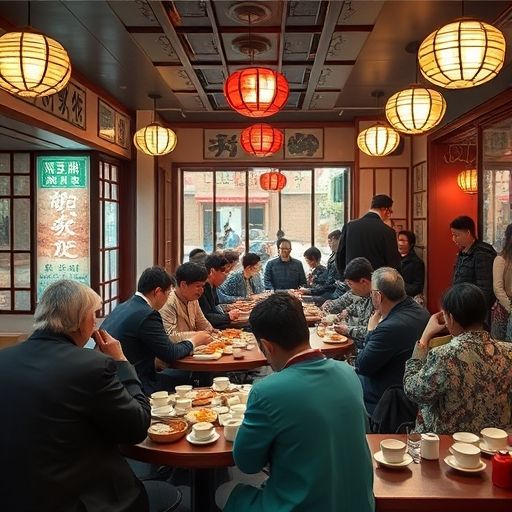 天河早茶店热闹场景