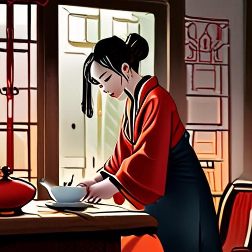 茶艺师专注冲泡茶叶的瞬间