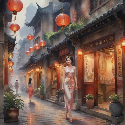 茶肆与传统建筑的和谐画面