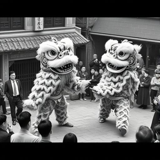 佛山传统醒狮表演老照片