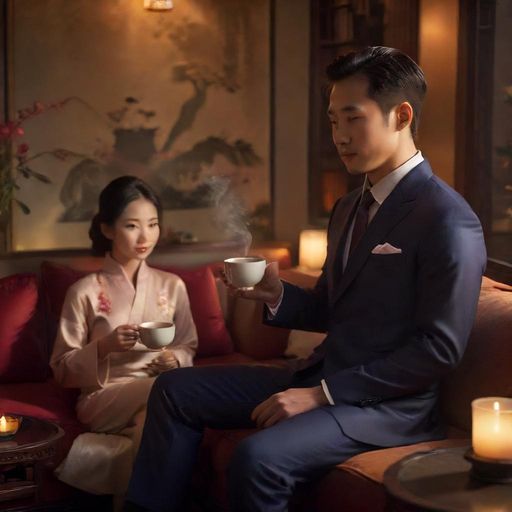 商务人士在家中通过上门茶服务放松或接待客人