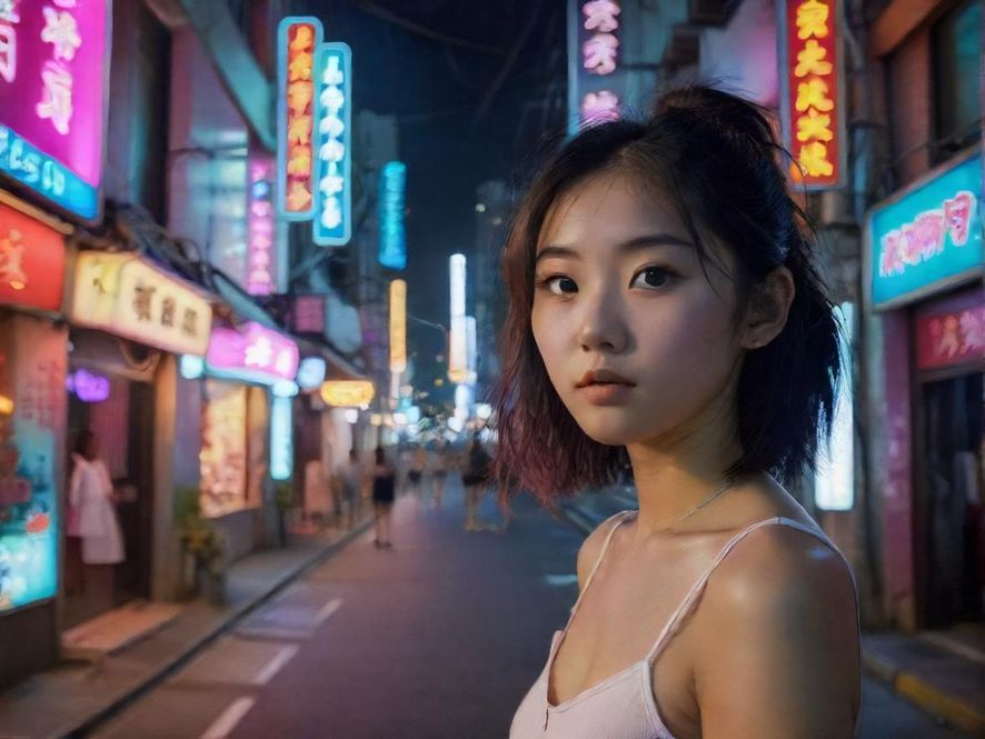 罗湖夜生活街头霓虹氛围