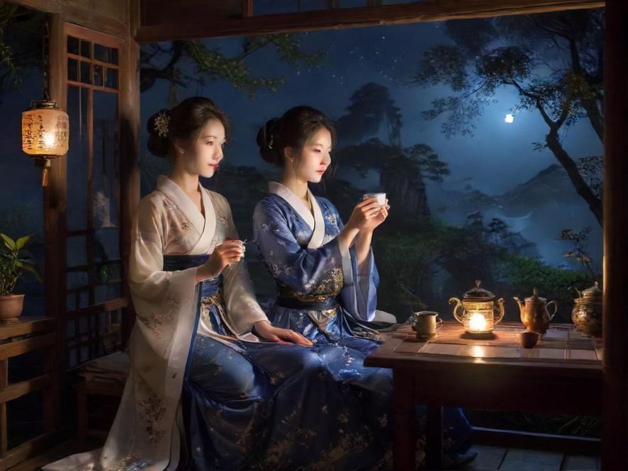 广州会所茶室夜景氛围图