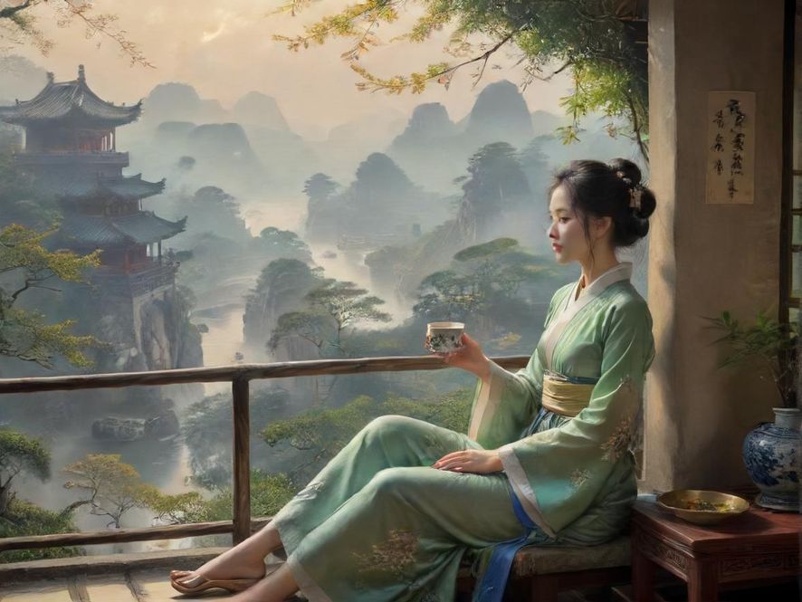 广州茶艺师泡茶特写，温暖光影