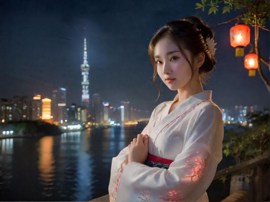 从高空俯瞰广州的繁华夜景，五光十色，灯火璀璨，充满都市魅力。