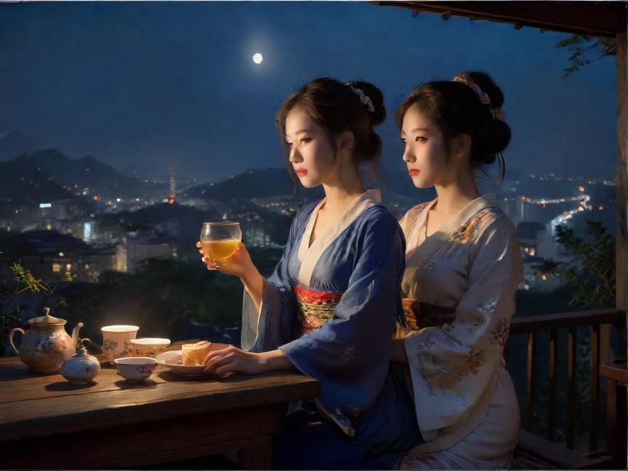 广州高端茶肆的现代夜景氛围