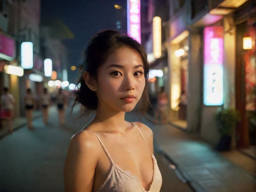 广州夜色下的休闲街道，灯光柔和，营造出轻松的氛围。