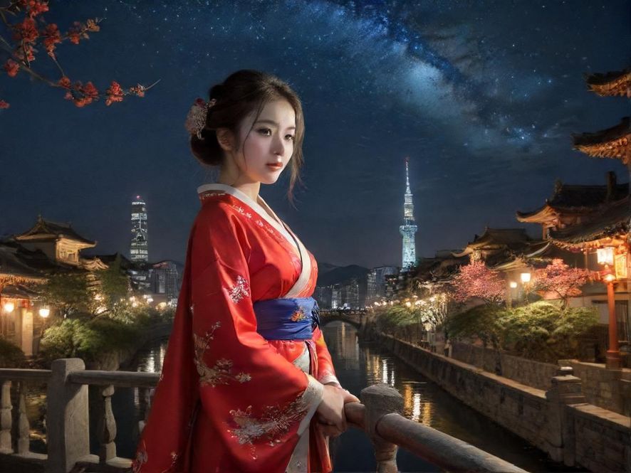 都市夜景，华灯初上，充满未知和探索的可能