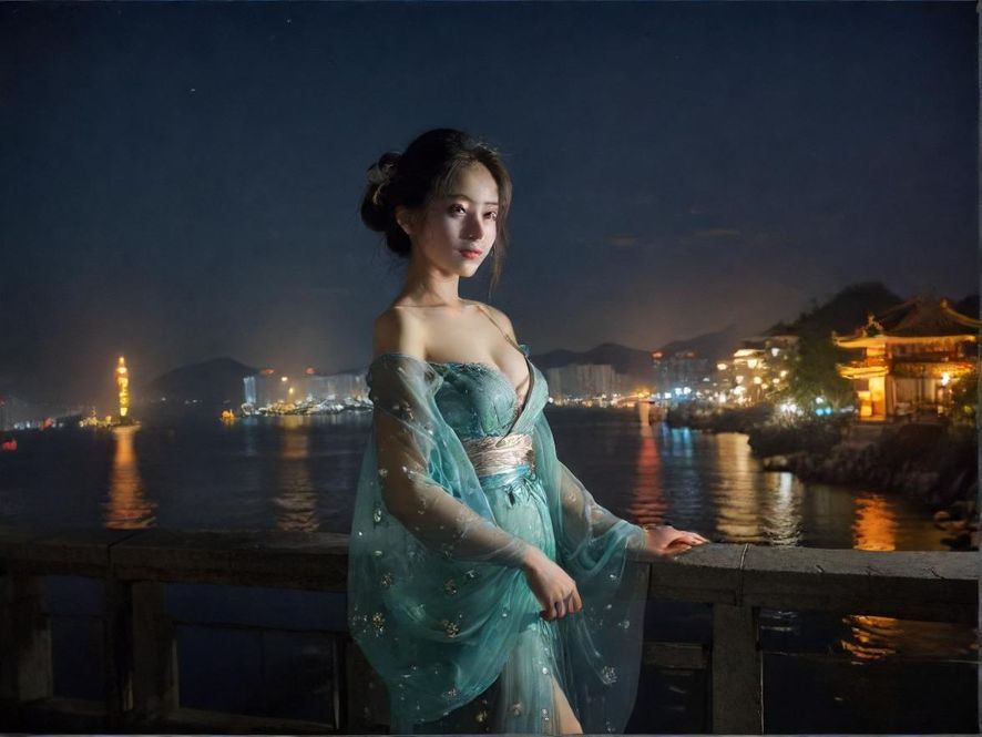 海珠区海之洲会所入口，灯火辉煌，流露出低调的奢华感，背景是广州的璀璨夜景
