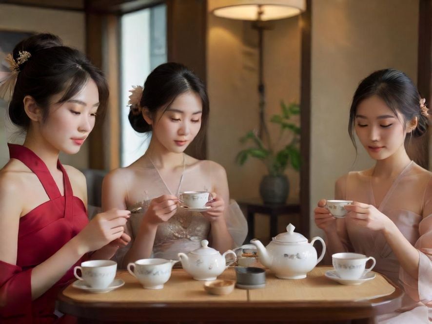 新茶俱乐部品茶场景，展现精致茶具与清亮茶汤的细节