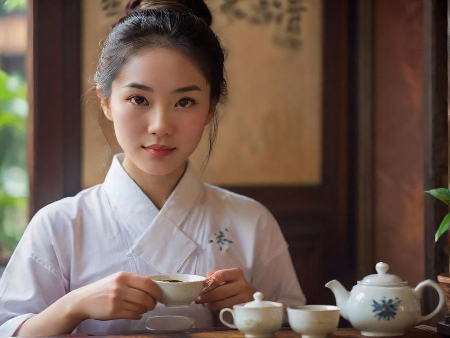 广州茶艺师优雅冲泡茶叶的画面