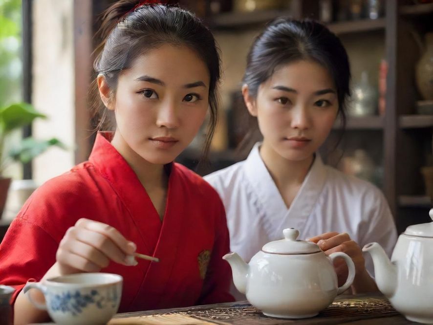 一位茶艺师正在专注地进行茶道表演，特写镜头展现其优雅的双手和精致的茶具，光线柔和，充满艺术感。