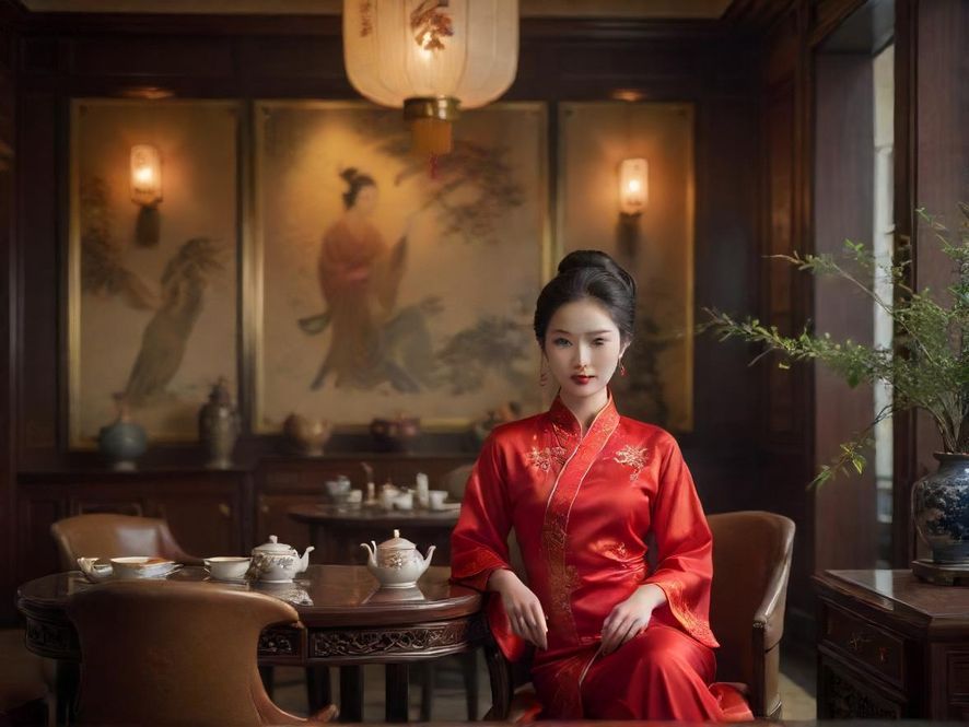 广州私人会所茶艺室，温馨的光线，奢华雅致的传统中式风格