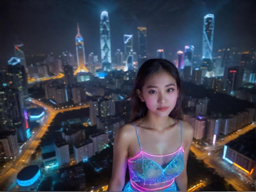 深圳都市夜景，流光溢彩，为忙碌的人们提供放松的背景。