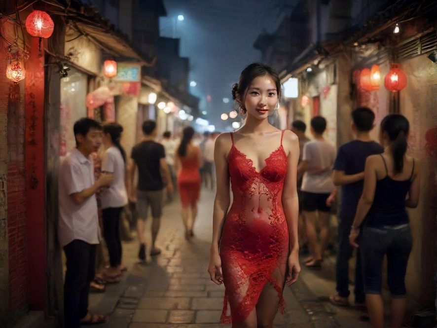 广州石牌村夜晚街景