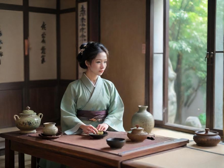 在现代茶室放松品茶的男士