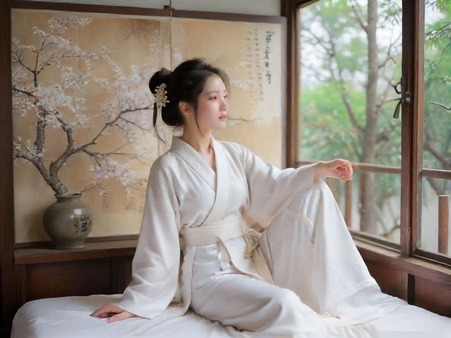 一位疲惫的白领女性正在享受足部按摩,画面采用近景,暖色调,背景虚化显示为办公室场景