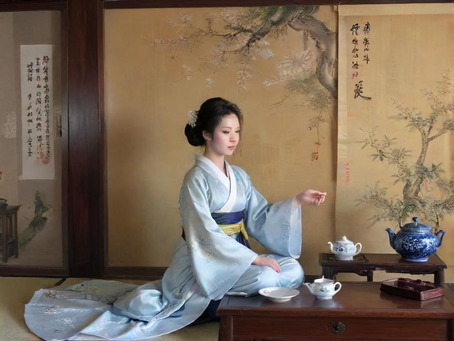 广州品茶美女品茶侧脸特写