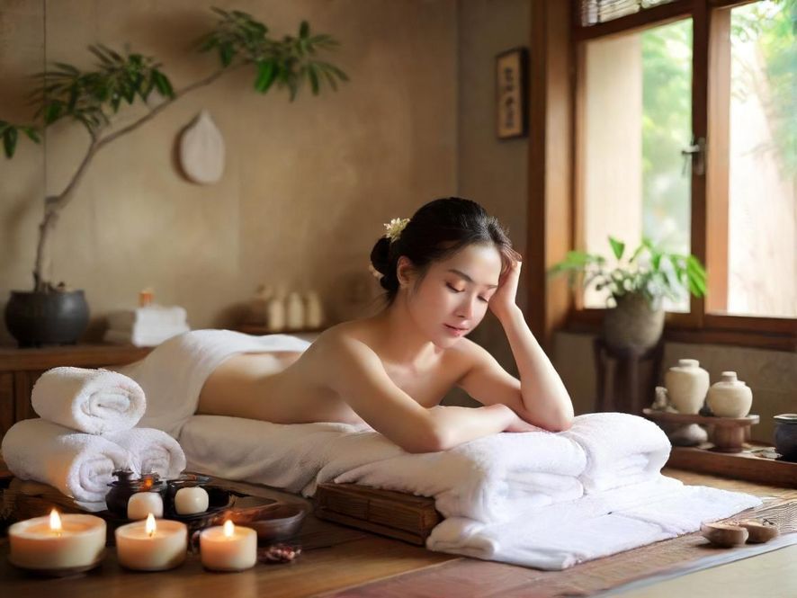 深圳一家高端SPA会所的休息区,摆放着舒适的沙发,灯光柔和,装饰精致,营造出轻松惬意的氛围。